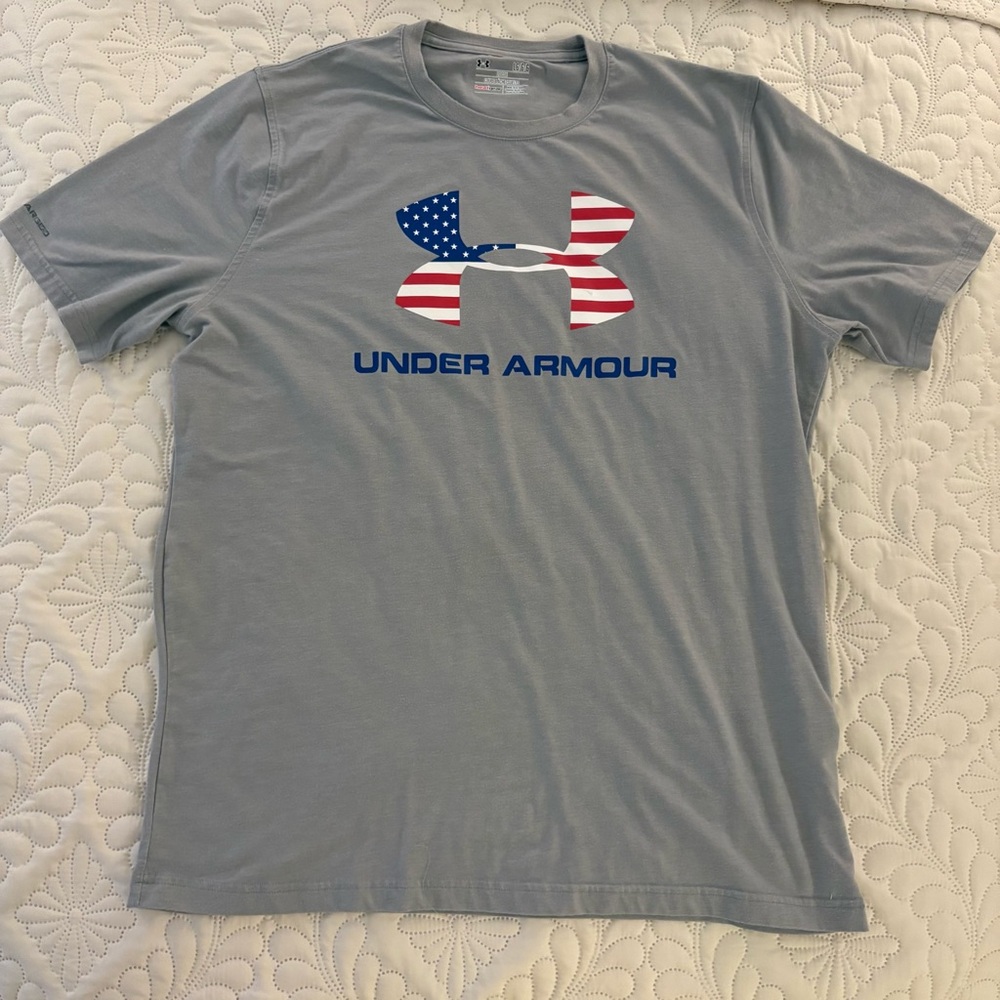 Under Armour Gray Tee with American Flag Logo
